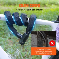 Polkupyörän ketjulukko teräsketju 1200 mm 10 mm avainlukko 3 avainta musta suojakangas