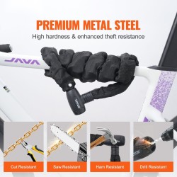 Ketjulukko metalliterästä 8 mm 1200 mm pehmeä päällinen 4 avainta polkupyörälle