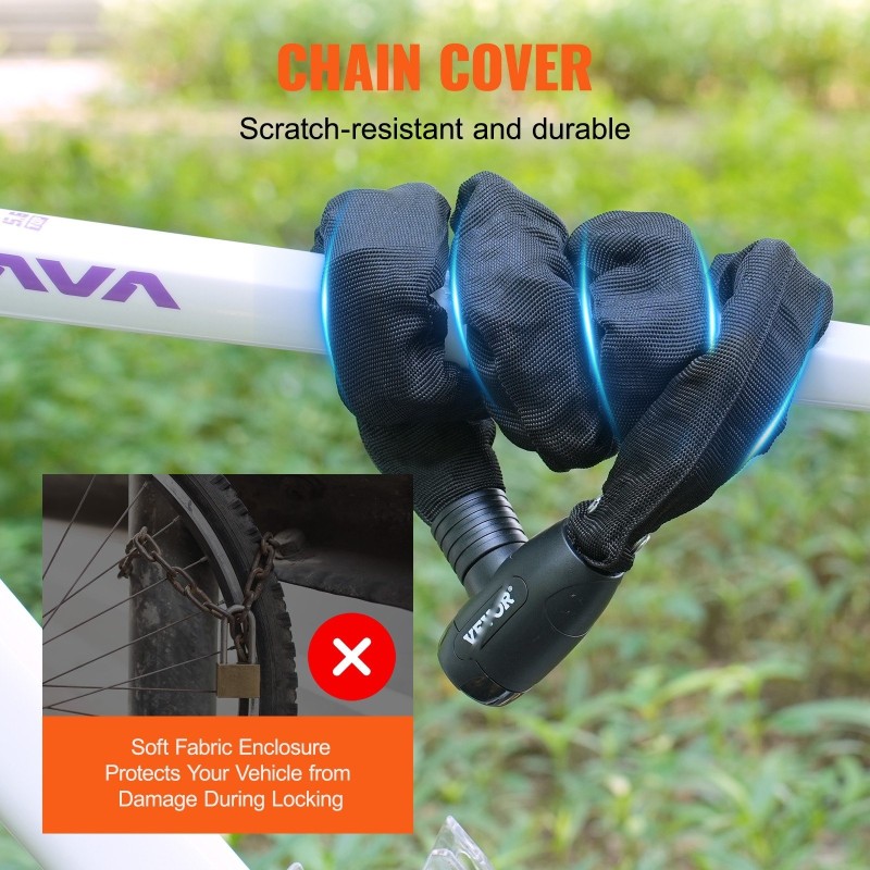 Ketjulukko metalliterästä 8 mm 1200 mm pehmeä päällinen 4 avainta polkupyörälle