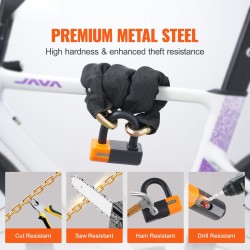 Ketjulukko metalliterästä 14 mm 1000 mm 4 avainta pyörälle ja moottoripyörälle