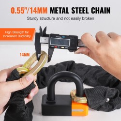 Ketjulukko metalliterästä 14 mm 1000 mm 4 avainta pyörälle ja moottoripyörälle