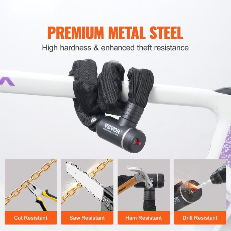 Polkupyörän ketjulukko metalliteräs 880 mm 8 mm avainlukko 2 avainta