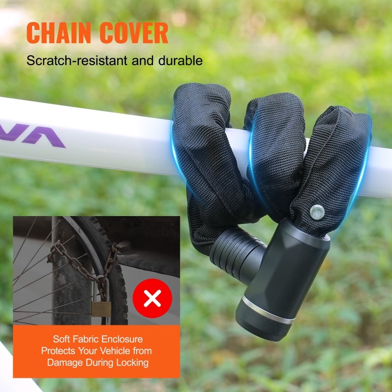 Polkupyörän ketjulukko metalliteräs 880 mm 8 mm avainlukko 2 avainta