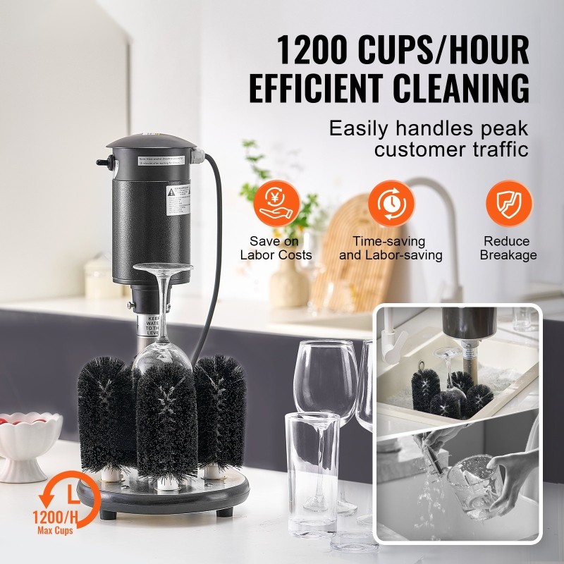 Lasinpesukone sähkökäyttöinen 5-harjainen 1200 lasia tunnissa kompakti ruostumaton teräs