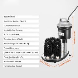 Sähköinen lasinpesukone ruostumaton teräs 5 harjaa 1200 lasia tunnissa 50–70 mm laseille
