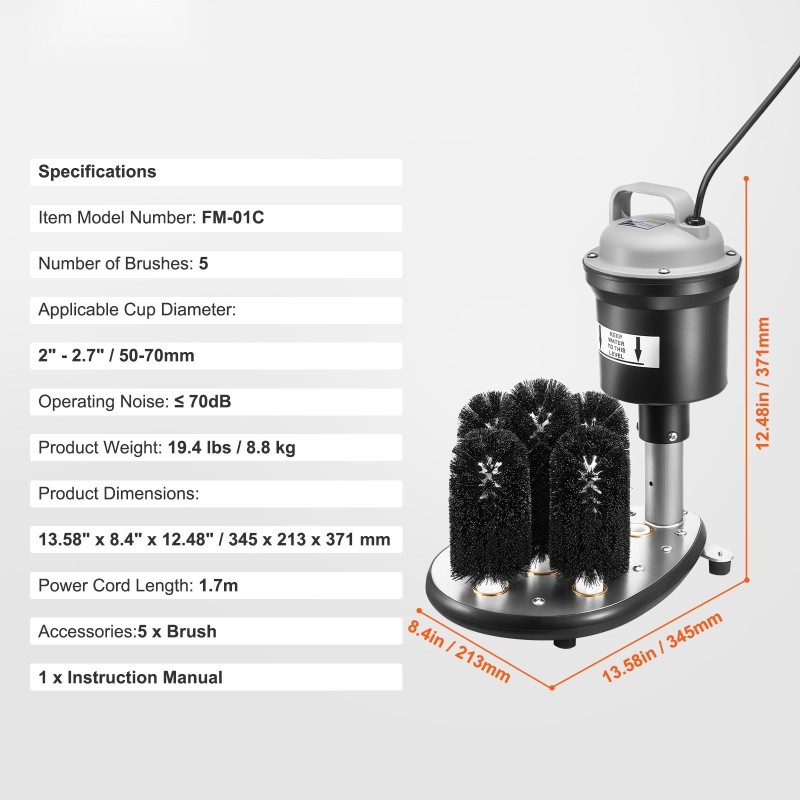 Sähköinen lasinpesukone ruostumaton teräs 5 harjaa 1200 lasia tunnissa 50–70 mm laseille