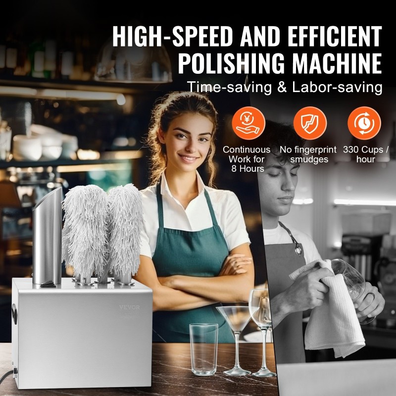 Sähköinen lasinkiillotuskone ammattikäyttöön 5 mikrokuituharjalla 330 lasia tunnissa lämminilmakuivaus