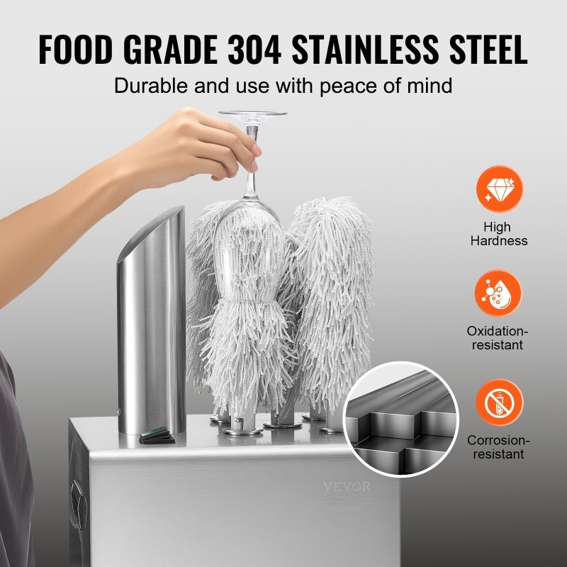 Sähköinen lasinkiillotuskone ammattikäyttöön 5 mikrokuituharjalla 330 lasia tunnissa lämminilmakuivaus