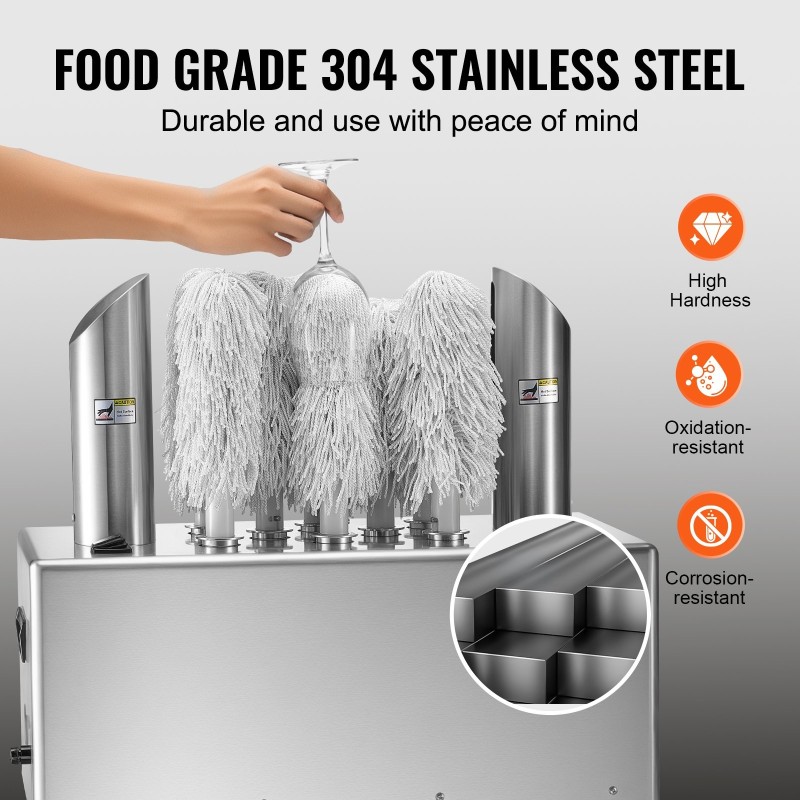 Sähköinen lasinkiillotuskone 8-harjainen 660 kuppia tunnissa lämminilmakuivauksella ammattikeittiöön