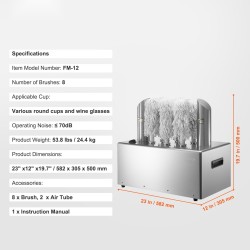 Sähköinen lasinkiillotuskone 8-harjainen 660 kuppia tunnissa lämminilmakuivauksella ammattikeittiöön