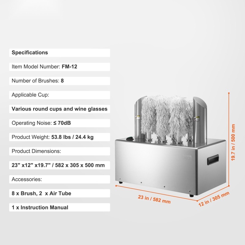Sähköinen lasinkiillotuskone 8-harjainen 660 kuppia tunnissa lämminilmakuivauksella ammattikeittiöön