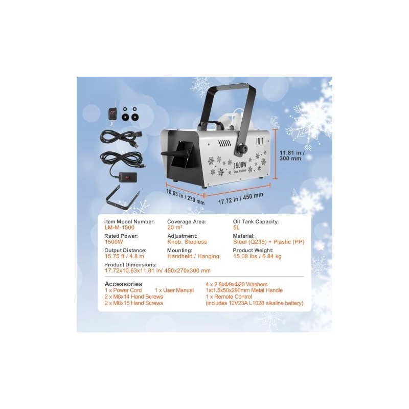 Lumitykki teräsrunko ja polypropeeni 1500 watin 5 litran sisäkäyttöön käsikäyttöinen tai ripustettava