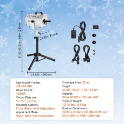 Lumiefektikone 1200 watin teräsrunko korkeussäädettävä jalusta langaton kaukosäädin
