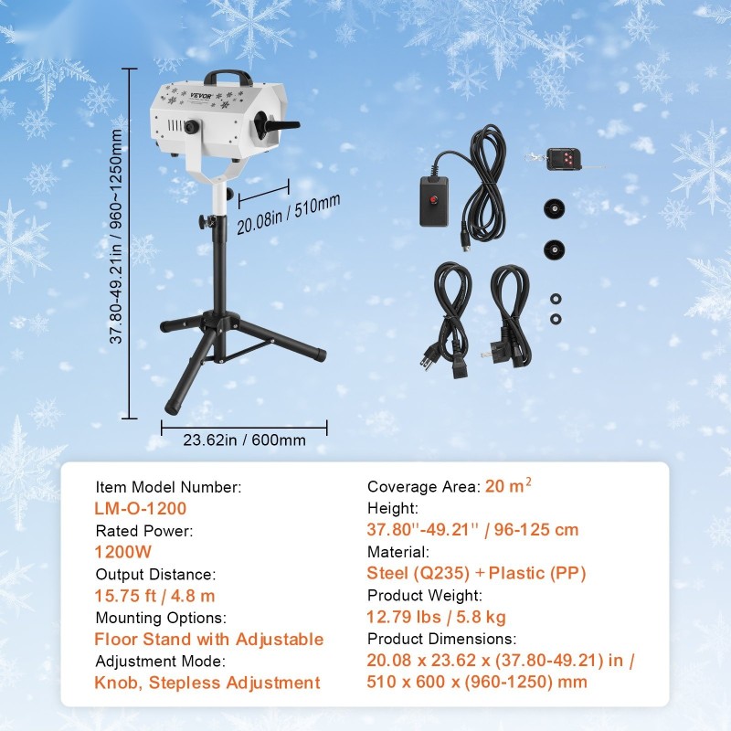 Lumiefektikone 1200 watin teräsrunko korkeussäädettävä jalusta langaton kaukosäädin