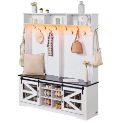 Naulakko penkillä lastulevyä ja metallia 16 kenkäpaikkaa 12 koukkua USB valonauhalla