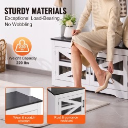 Puinen naulakko penkillä lastulevystä 10 kenkäpaikkaa 7 koukkua USB-valonauhalla valkoinen