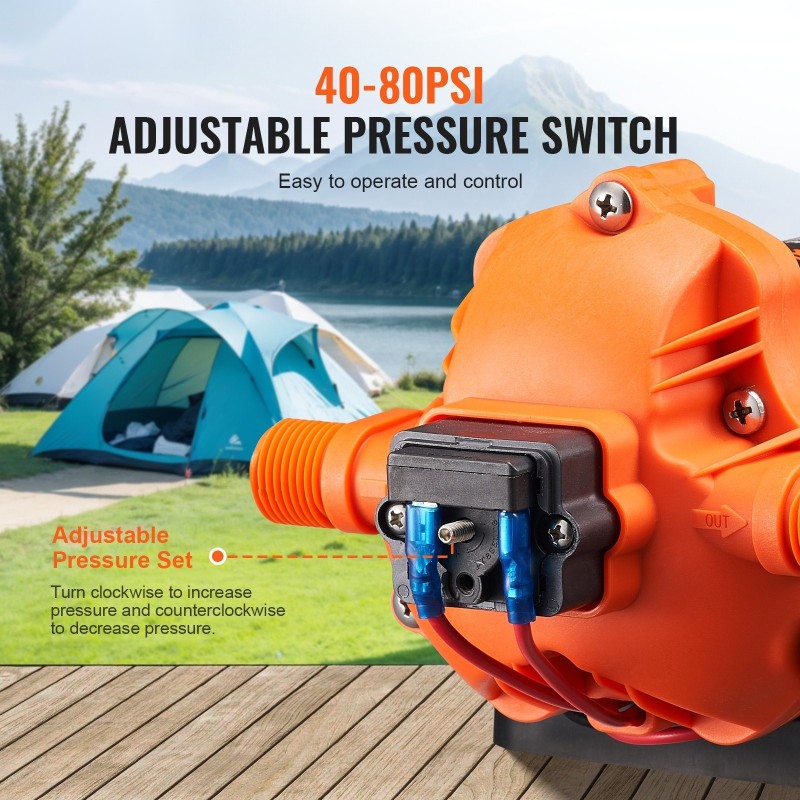 12V kalvopumppu 11,36 l/min säädettävä paine 2,7–6,9 bar 1/2 tuuman MNPT matkailuautoihin