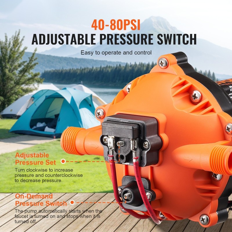 Painekalvopumppu 12V 18,9 l/min säädettävä 2,7–6,9 bar 1/2 MNPT kasteluun