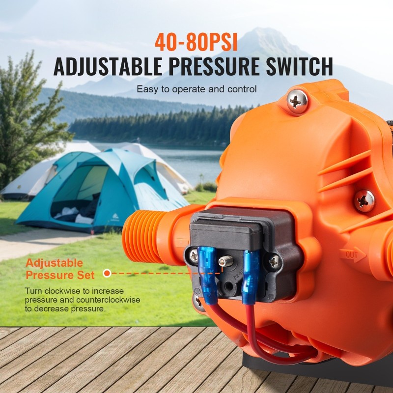 12 voltin kalvopumppu 6,81 l/min säädettävä paine 2,7–6,9 bar 1/2 tuuman MNPT-liitäntä