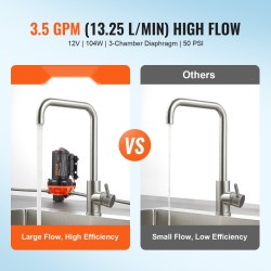 12V painevesipumppu 13,25 l/min 3-kammioinen säädettävä paine 40–100 PSI 1/2 tuuman MNPT-liitännät