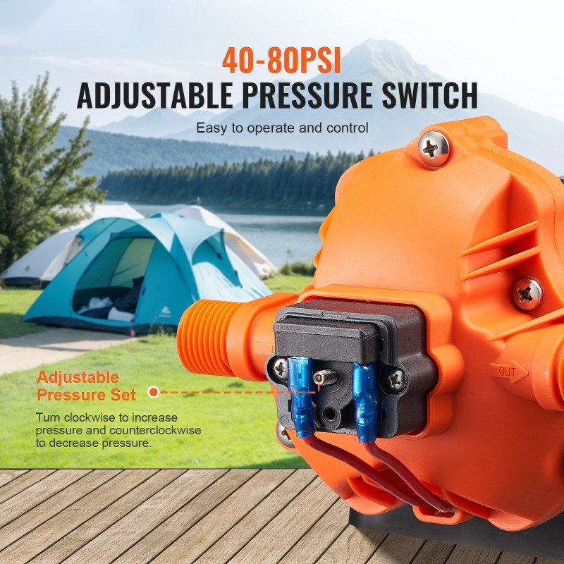 12V painevesipumppu 13,25 l/min 3-kammioinen säädettävä paine 40–100 PSI 1/2 tuuman MNPT-liitännät