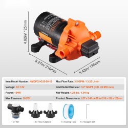 12V painevesipumppu 13,25 l/min 3-kammioinen säädettävä paine 40–100 PSI 1/2 tuuman MNPT-liitännät