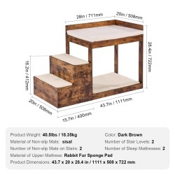 Lemmikkisänky kaksitasoinen portaisilla keskikokoisille sisal ja kaniturisienipehmuste