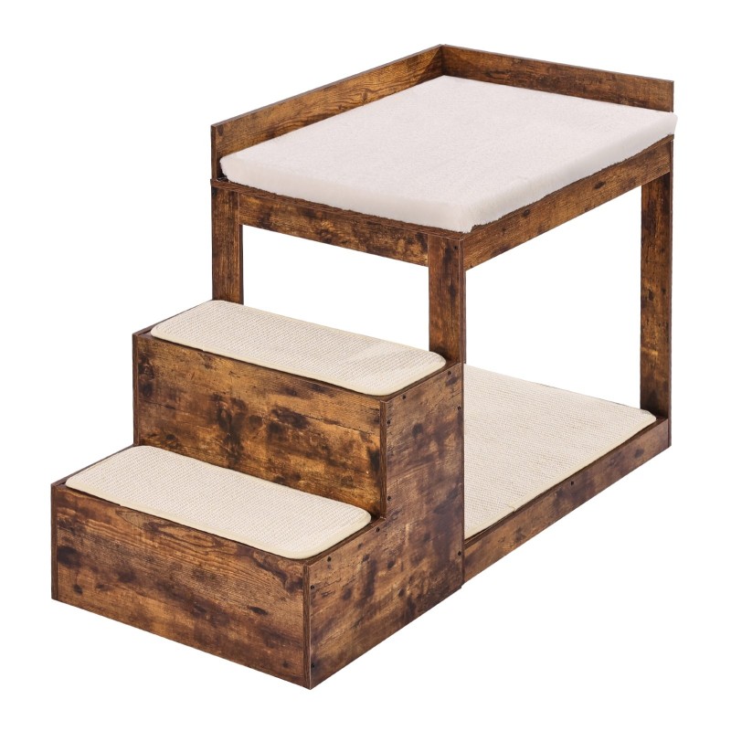 Lemmikkisänky kaksitasoinen portaisilla keskikokoisille sisal ja kaniturisienipehmuste