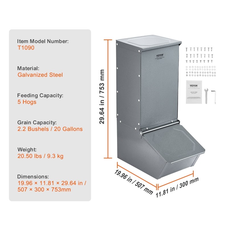 Sikasyöttölaite galvanoidusta teräksestä 2,2 busselin tilavuudella 5 sian ruokintaan