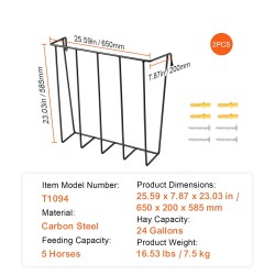 Seinään kiinnitettävä heinäteline hiiliteräs 2 kpl 24 gallonaa