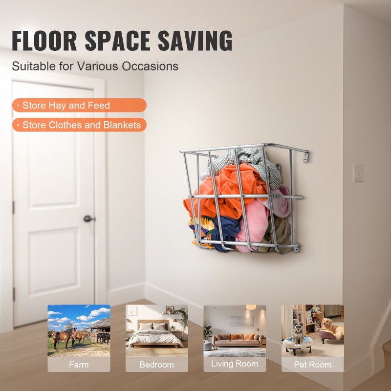 Heinäteline seinäkiinnitteinen hiiliteräksinen 18,5 gallonan kapasiteetilla vuohille hevosille ja lampaille