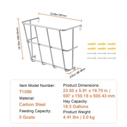 Heinäteline seinäkiinnitteinen hiiliteräksinen 18,5 gallonan kapasiteetilla vuohille hevosille ja lampaille