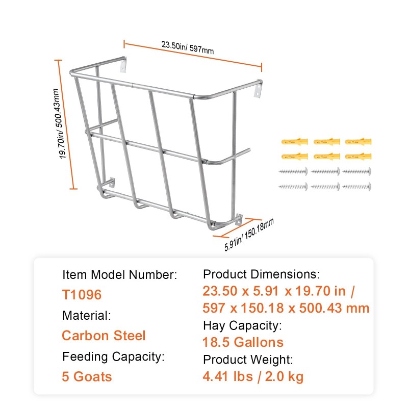 Heinäteline seinäkiinnitteinen hiiliteräksinen 18,5 gallonan kapasiteetilla vuohille hevosille ja lampaille