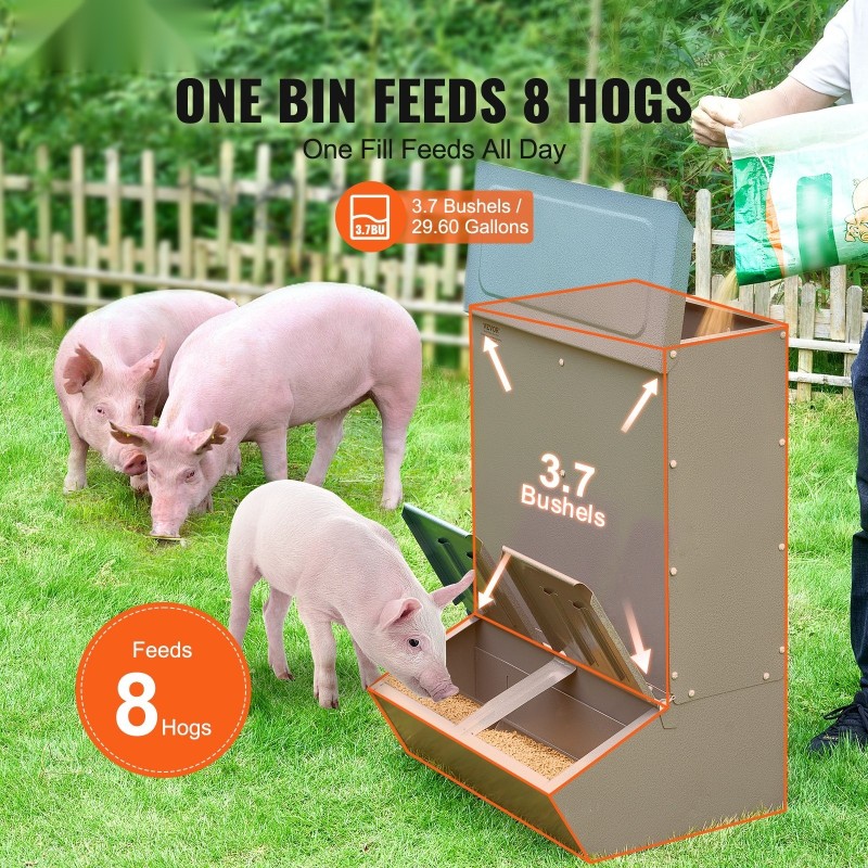 Sikojen ruokintalaite galvanoitua terästä 3,7 bushelia 8 sian ruokintaan ulkokäyttöön