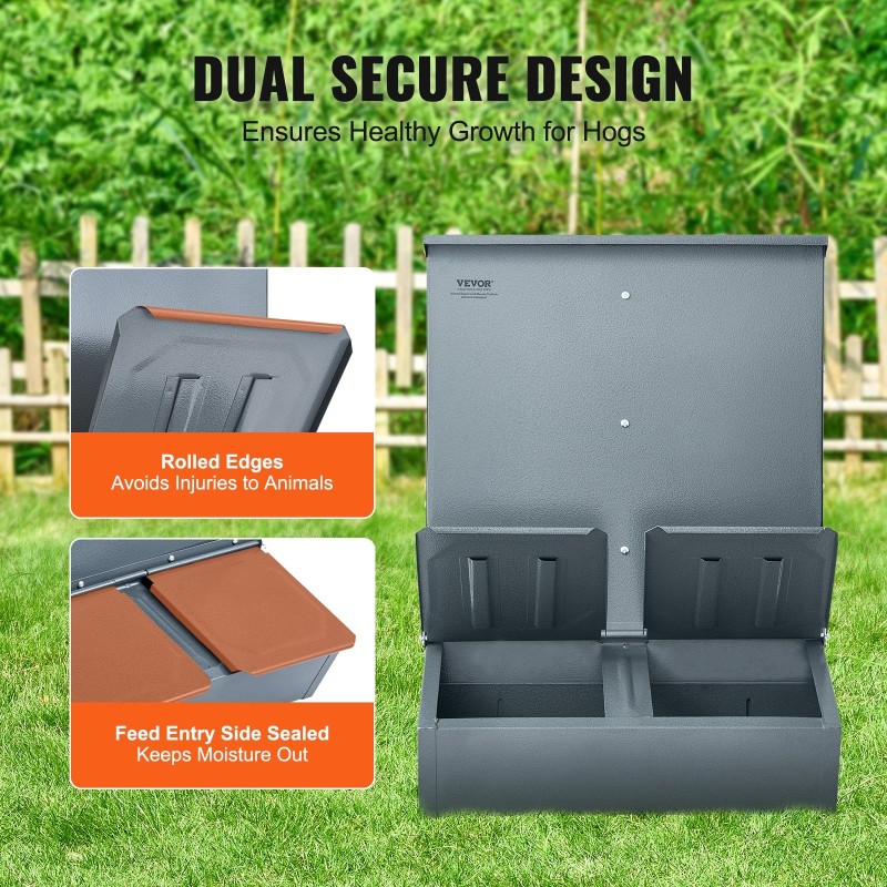 Sikojen ruokintalaite galvanoitua terästä 3,7 bushelia 8 sian ruokintaan ulkokäyttöön