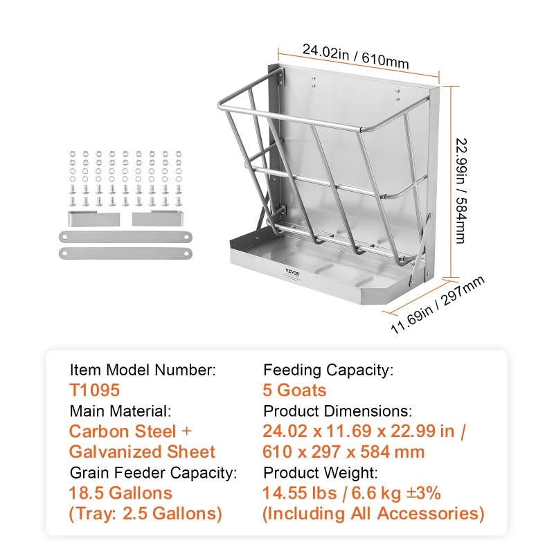 Seinäruokkija täysin hitsattu hiiliteräsrunko heinälle ja viljalle 21 gallonaa 5 vuohelle