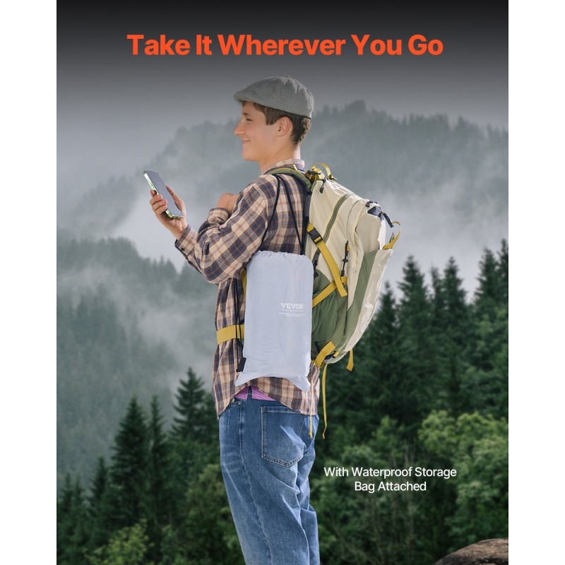 Puettava ulkoiluviltti polyesterifleece 220 GSM 2 m x 1,5 m vettähylkivä vaaleanharmaa