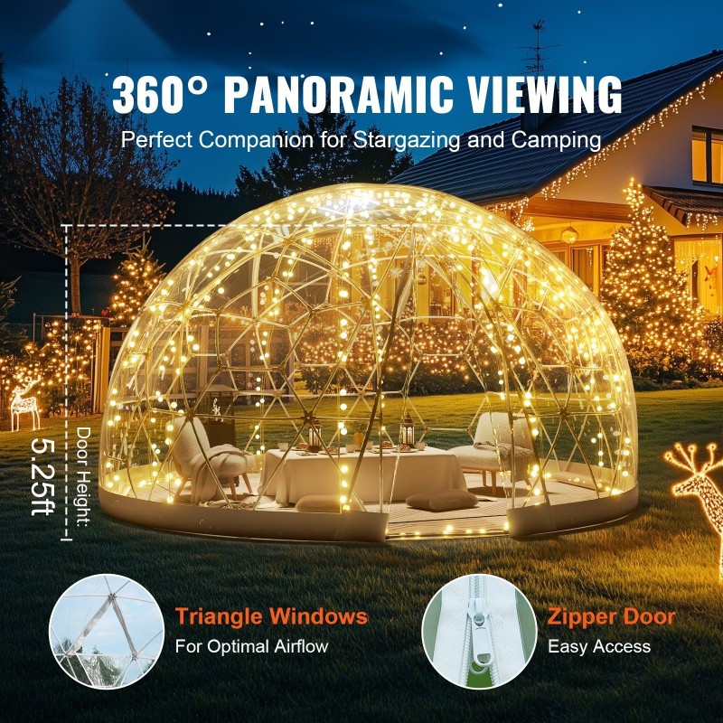 Kupoliteltta 0,3 mm PVC-muovi halkaisija 2,9 m läpinäkyvä vetoketjuovella tuuletusikkunoilla säänkestävä