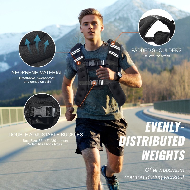 Painoliivi neopreeni 7,32 kg heijastinraidalla säädettävillä soljilla