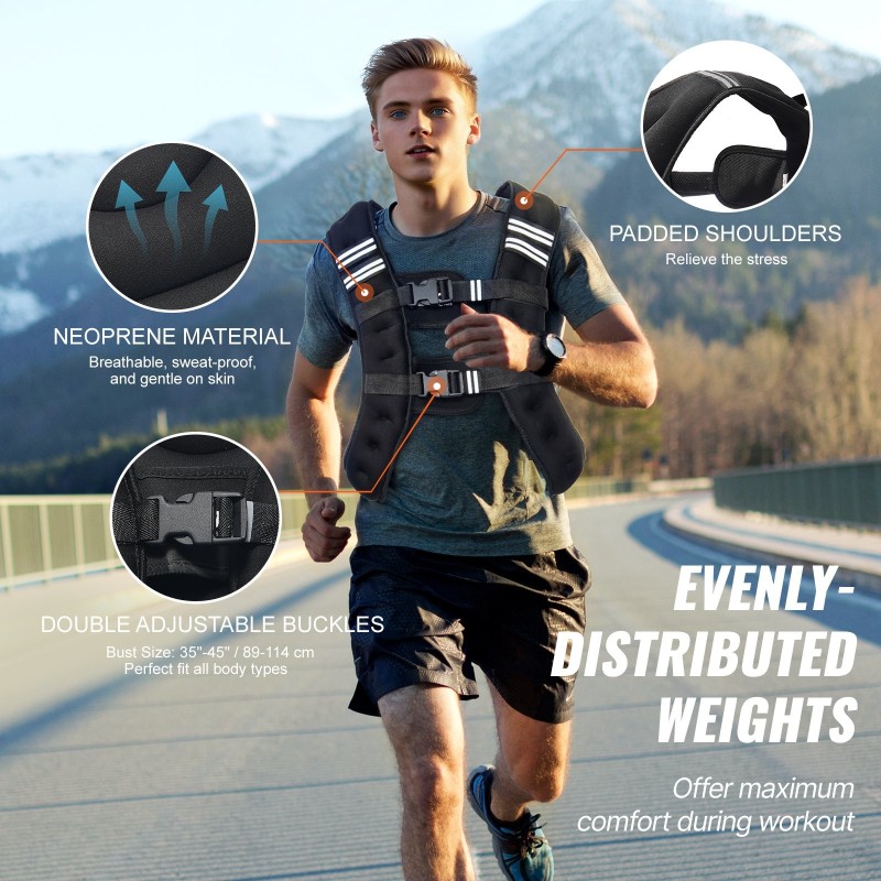 Painoliivi neopreeni 5,54 kg heijastavilla raidoilla säädettävä rinnan ympärys 89–114 cm