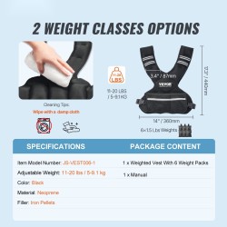 Painoliivi musta neopreeninen säädettävä 5–9,1 kg 6 painopussia juoksuun