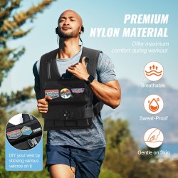 Säädettävä painoliivi vahvaa nailonmateriaalia 15,85 kg maksimipainolla pehmustetut olkapäät heijastavat raidat harjoitteluun