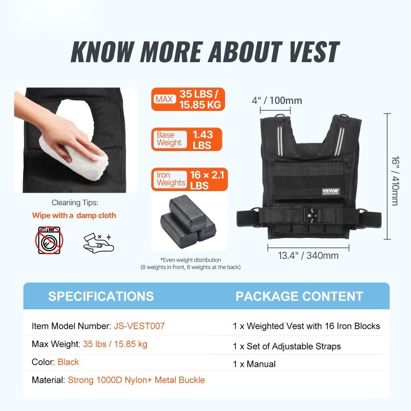 Säädettävä painoliivi vahvaa nailonmateriaalia 15,85 kg maksimipainolla pehmustetut olkapäät heijastavat raidat harjoitteluun