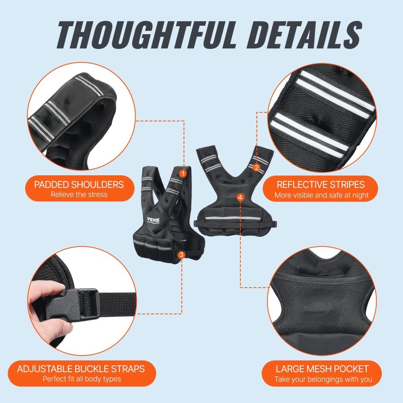 Neopreeninen painoliivi säädettävä 20–32 paunaa 6 rautapussia pehmustetut olkahihnat heijastavat yksityiskohdat