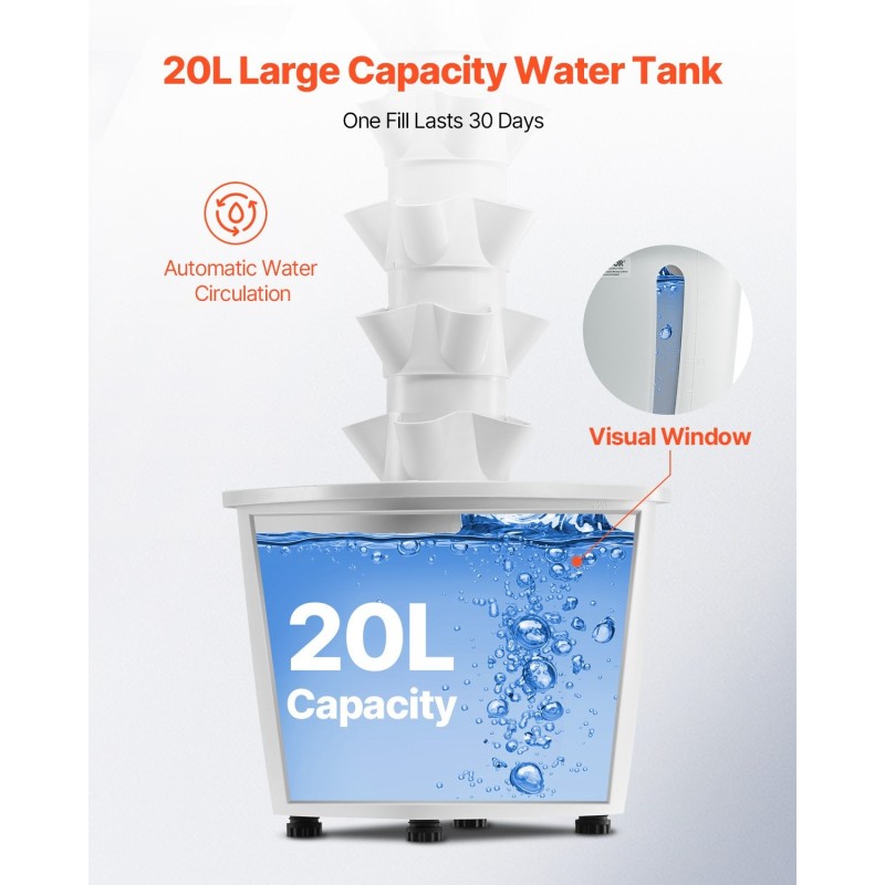 Vesiviljelytorni kuusitasoinen 30 istutuspaikkaa 20 litran vesisäiliöllä 16 watin kasvivalo sisäkäyttöön