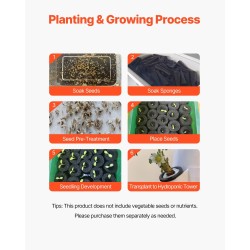 Vesiviljelytorni kuusitasoinen 30 istutuspaikkaa 20 litran vesisäiliöllä 16 watin kasvivalo sisäkäyttöön