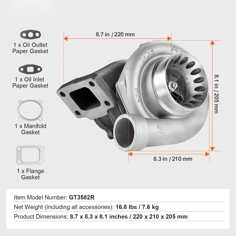 Turboahdin auton moottoreihin 2,5–6,0 l lämmönkestävä siipipyörä pallografiittivalurautarunko tiivistesarja