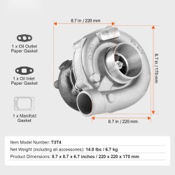 Turboahtimen korvaava yksikkö valurautakotelolla lämpöä kestävä siipipyörä 1,5–4,0 l moottoreille