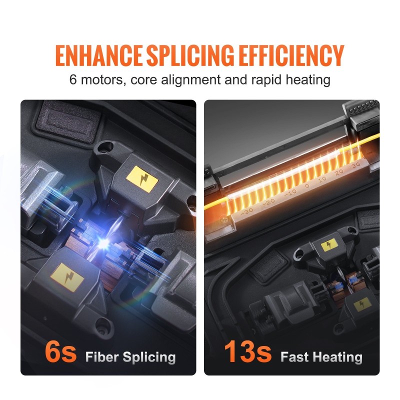 Valokuitujen kuorihitsauslaite ydinkohdistus kuusi moottoria 5-tuumainen näyttö kolmitoiminen kuitupidin 7800 milliampeeritunnin