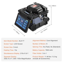 Valokuitujen kuorihitsauslaite ydinkohdistus kuusi moottoria 5-tuumainen näyttö kolmitoiminen kuitupidin 7800 milliampeeritunnin